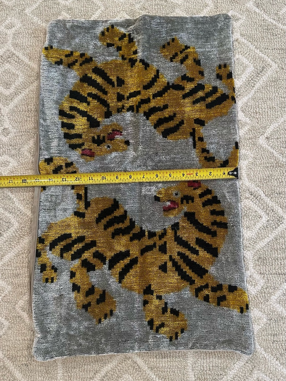 Ikat velvet duel tiger pillow cover. - Picture 3 of 4